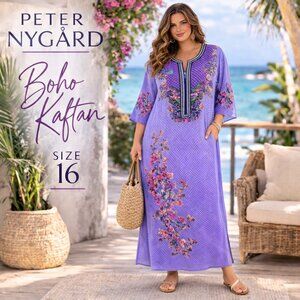 Peter Nygard Boho Kaftan Caftan Coverup Sheer Floral Resort Tunic | Size 16